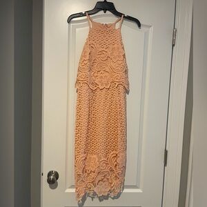 Mustard Seed Peach Lace Midi Dress